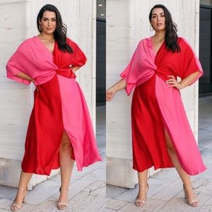 Red and Pink Color block Plus Size Maxi Dress only worn once to see Mean Girls